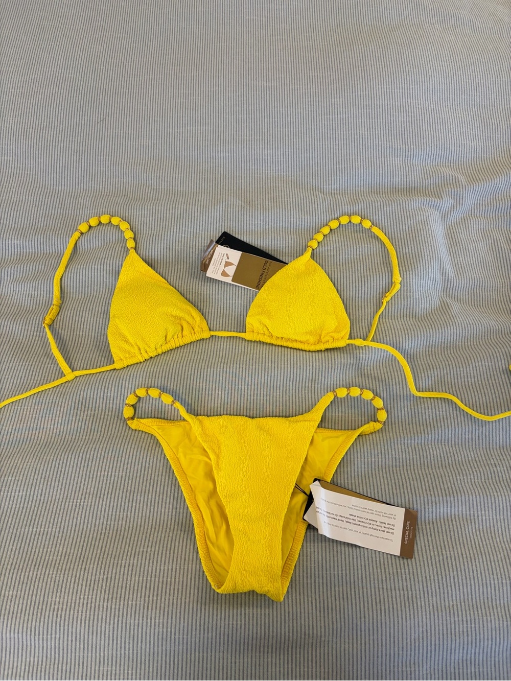 VIX Paula Hermanny Yellow Textured Triangle Bikini Set